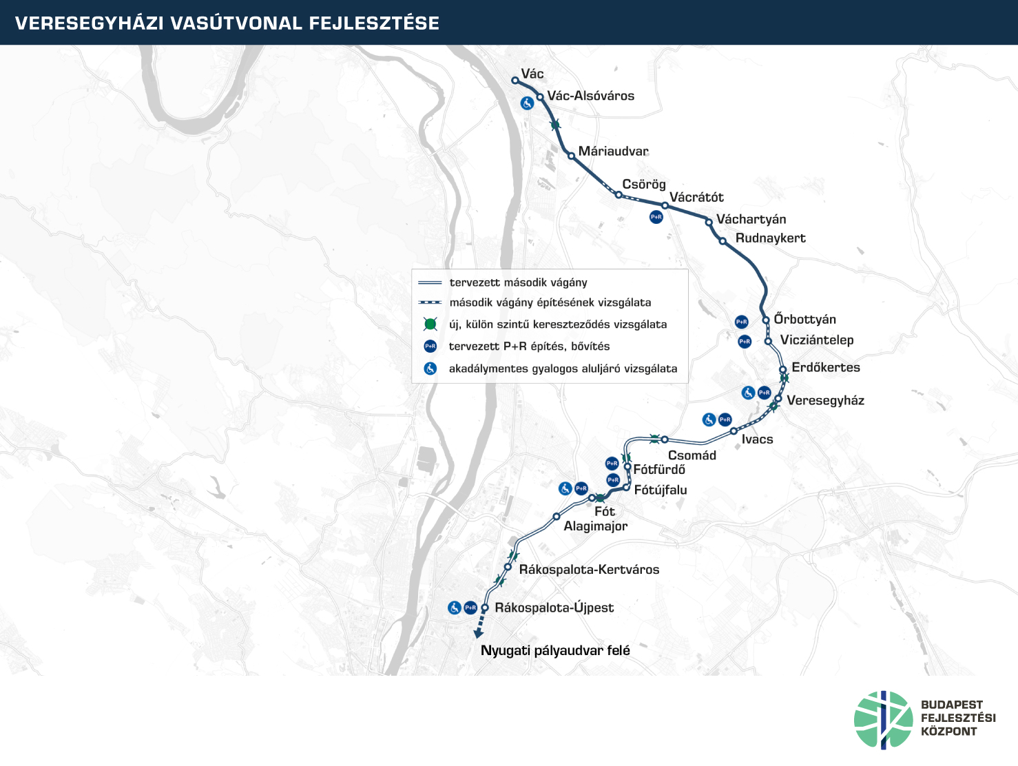 Budapest–Veresegyház–Vác vasútvonal fejlesztése térkép
